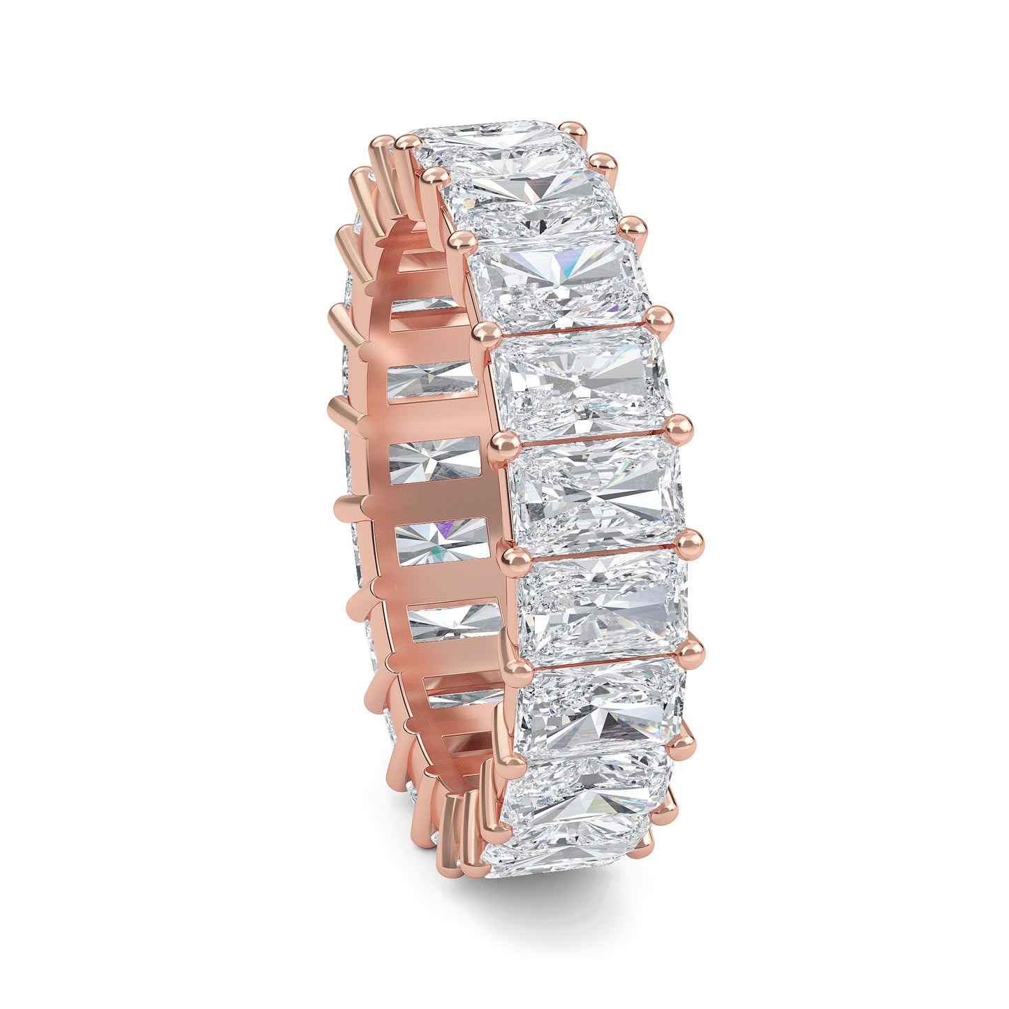 William Radiant cut lab-grown diamond Shared Prong eternity Roes Gold band ring for women - elegant and sustainable jewelry by Wenoor