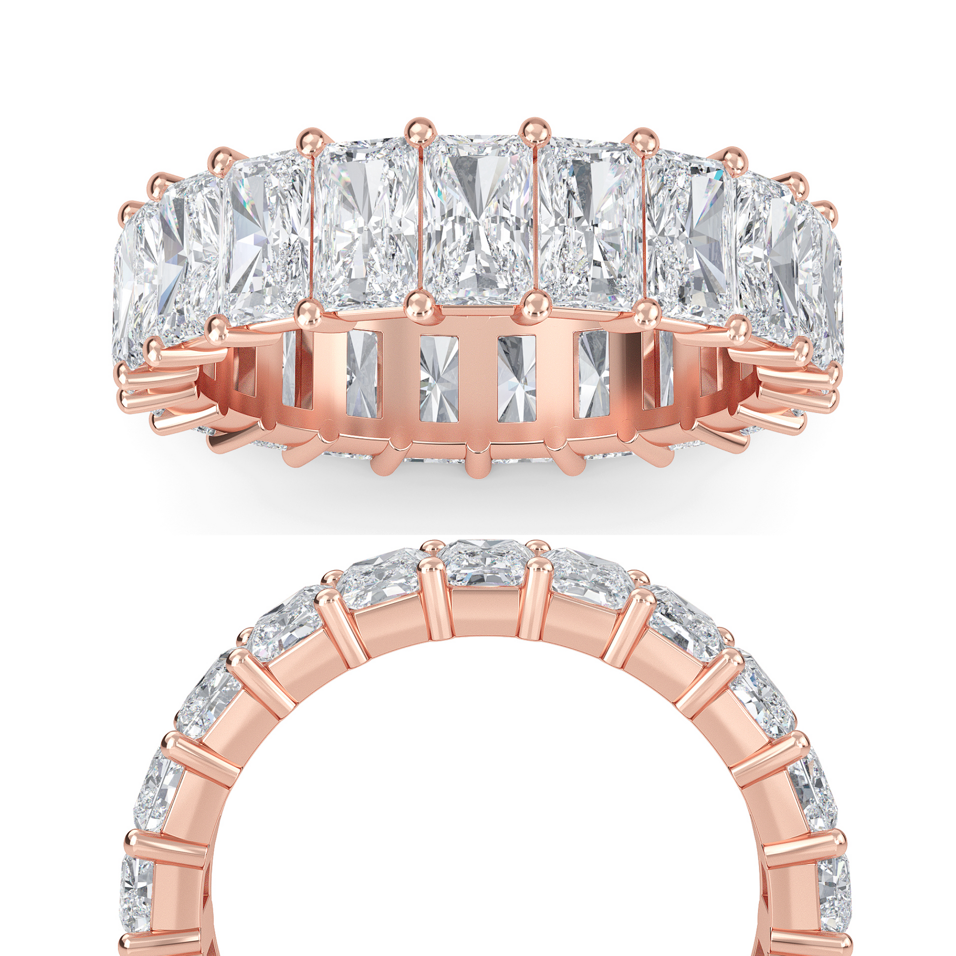 William Radiant cut lab-grown diamond Shared Prong eternity Roes Gold band ring for women - elegant and sustainable jewelry by Wenoor