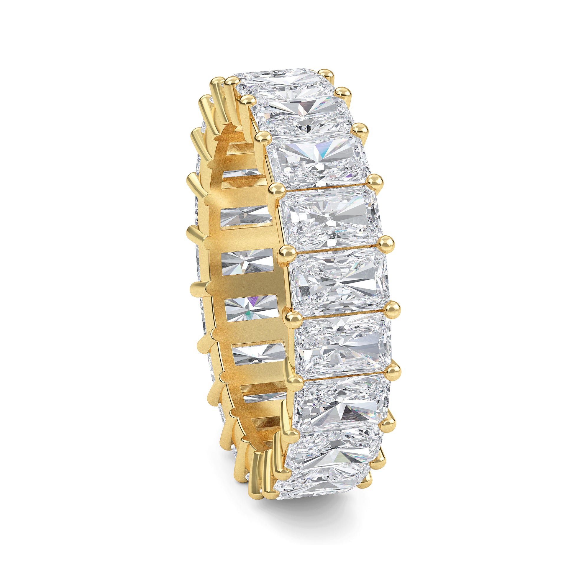 William Radiant cut lab-grown diamond Shared Prong eternity Yellow Gold band ring for women - elegant and sustainable jewelry by Wenoor