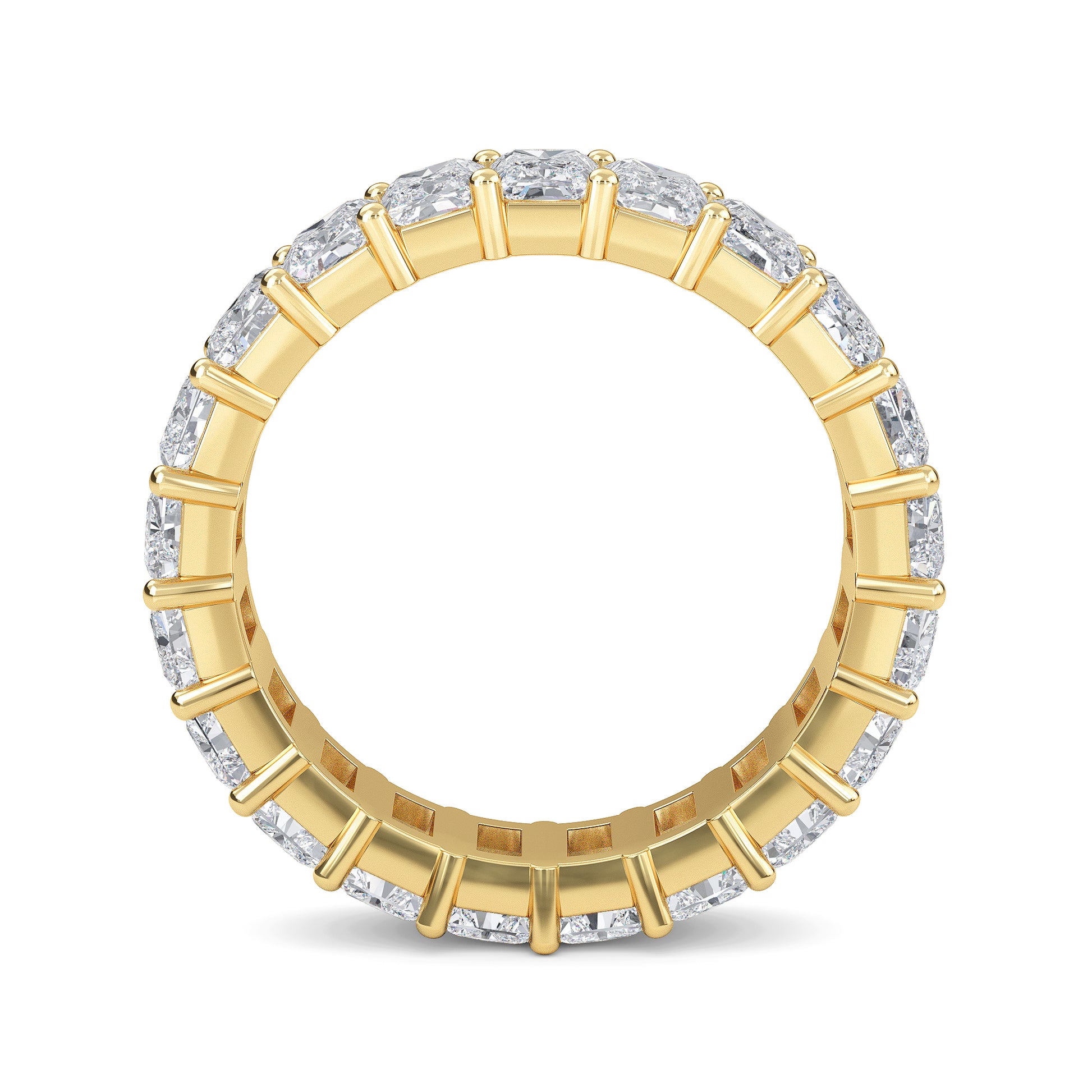 William Radiant cut lab-grown diamond Shared Prong eternity Yellow Gold band ring for women - elegant and sustainable jewelry by Wenoor