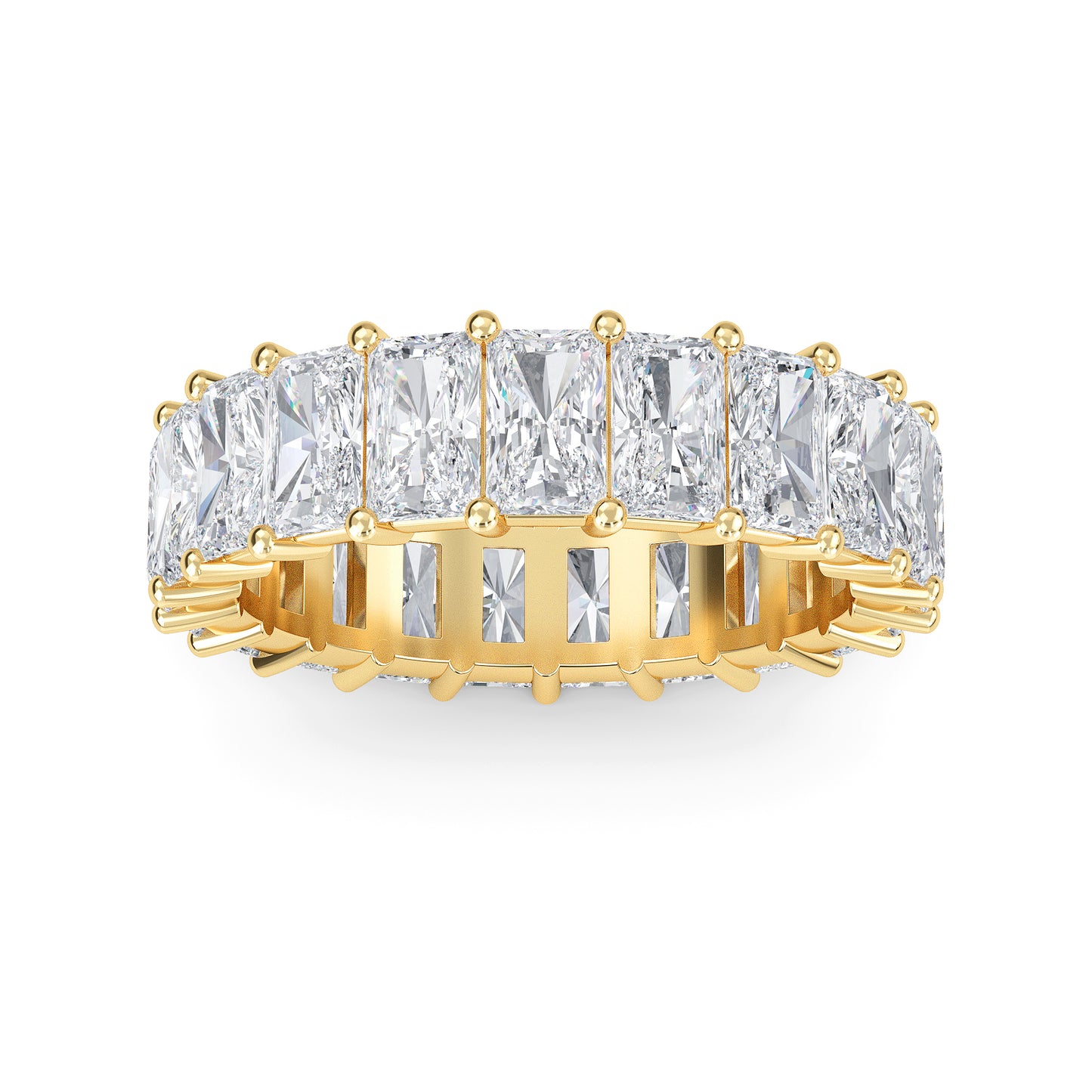 William Radiant cut lab-grown diamond Shared Prong eternity Yellow Gold band ring for women - elegant and sustainable jewelry by Wenoor